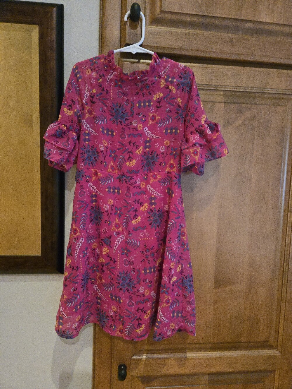 Wonder Nation Girls' Pink Floral Ruffle Sleeve Dress Size M